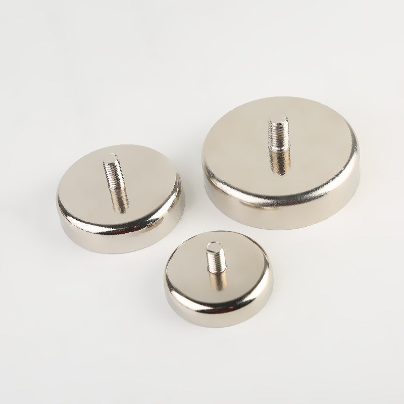 Neodymium Potmagneet met Externe Schroefdraad en Nikkel Coating
