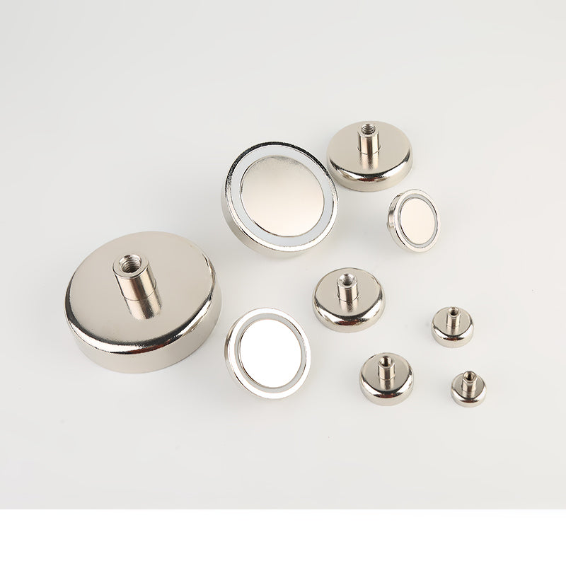 Neodymium Potmagneet met Ingeschroefde Bus en Nikkel Coating