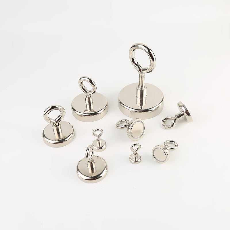 Neodymium Potmagneet met Gesloten Haak en Nikkel Coating