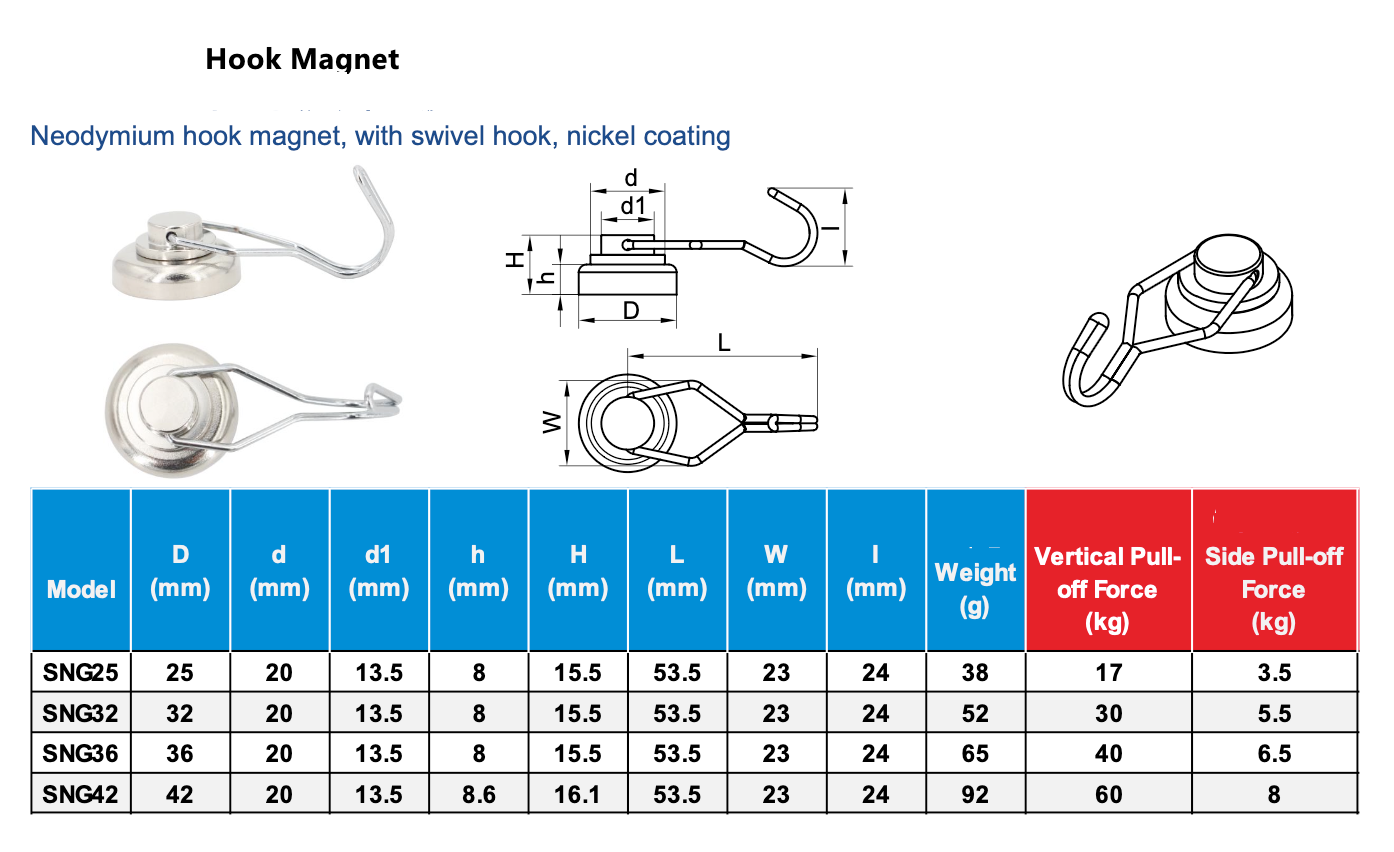 Neodymium Haakmagneet met Draaibare Haak – Nikkelcoating