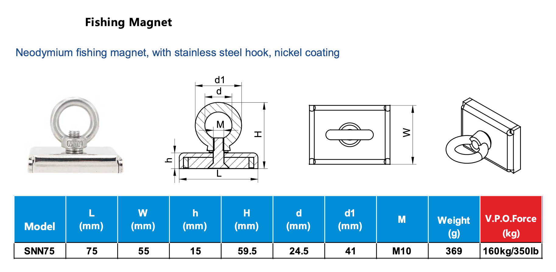 Neodymium Vismagneet met RVS Haak