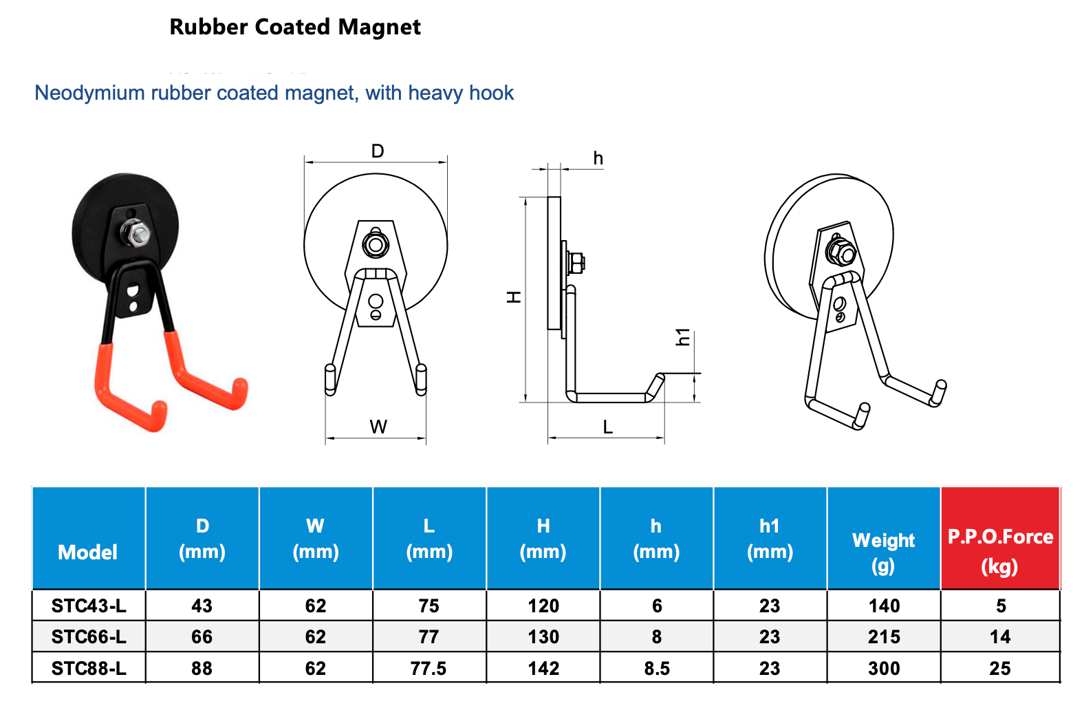 Magneet met rubberen omhulling en zware haak