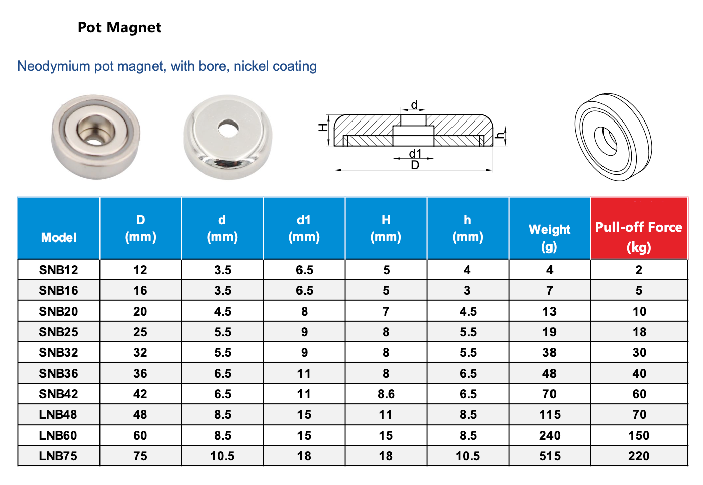 Nedymium Potmagnet met Boorgat